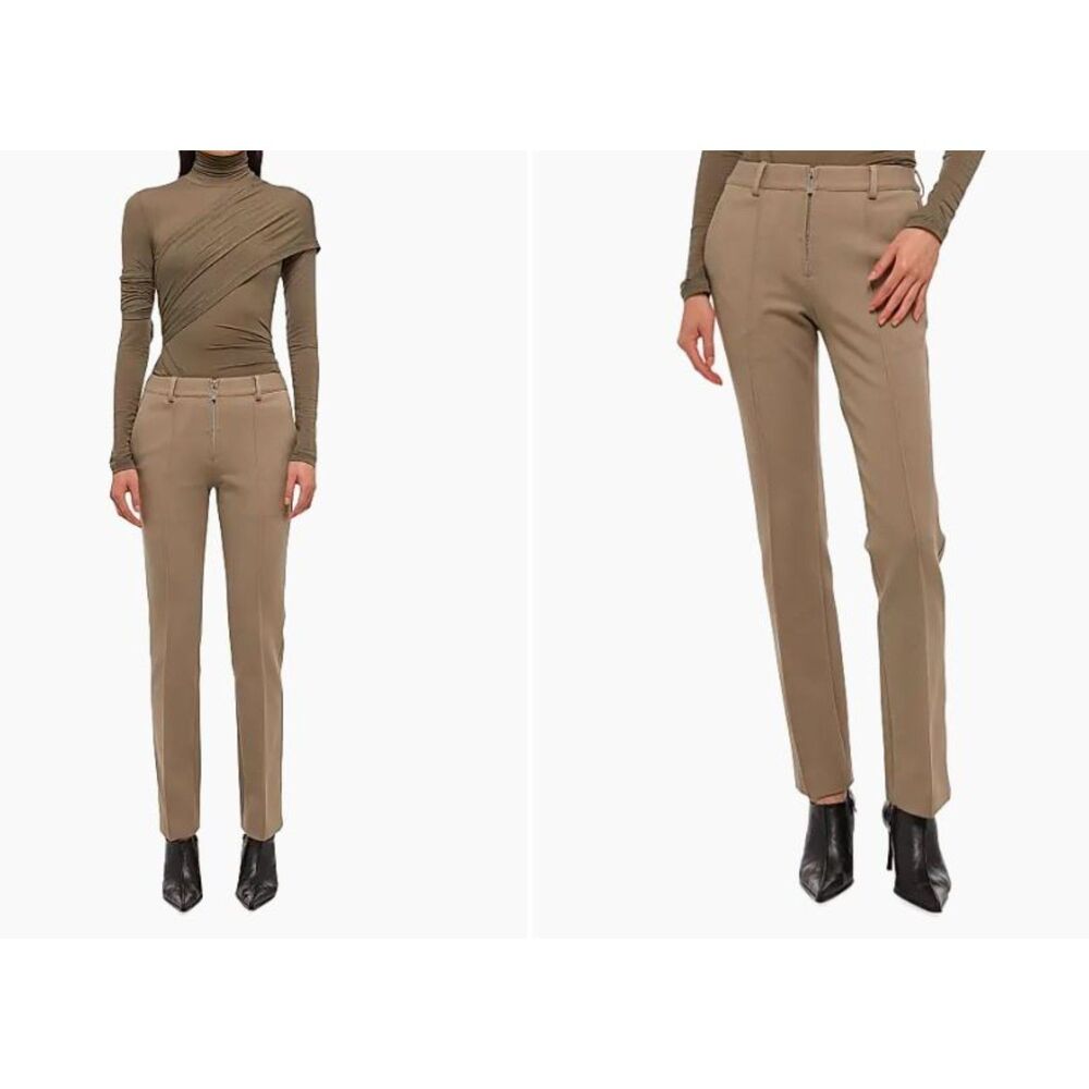 Helmut Lang Women's Pleated Stretch Ponte Slim Pants Taupe Sz 8 NWT 398